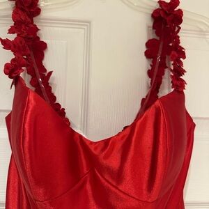 Sherri Hill 56203. Elegant Red Dress with Floral Straps